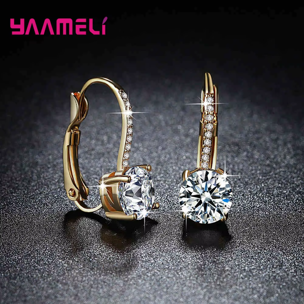 Brillant 925 bijoux en argent Sterling boucles d'oreilles cristal autrichien pavé femmes oreille décoration jaune or couleur Pendientes offre spéciale