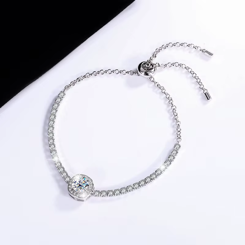 Bracelet Trumium 1ct Moissanite Diamant Carré Halo pour Femme en Argent Sterling S925