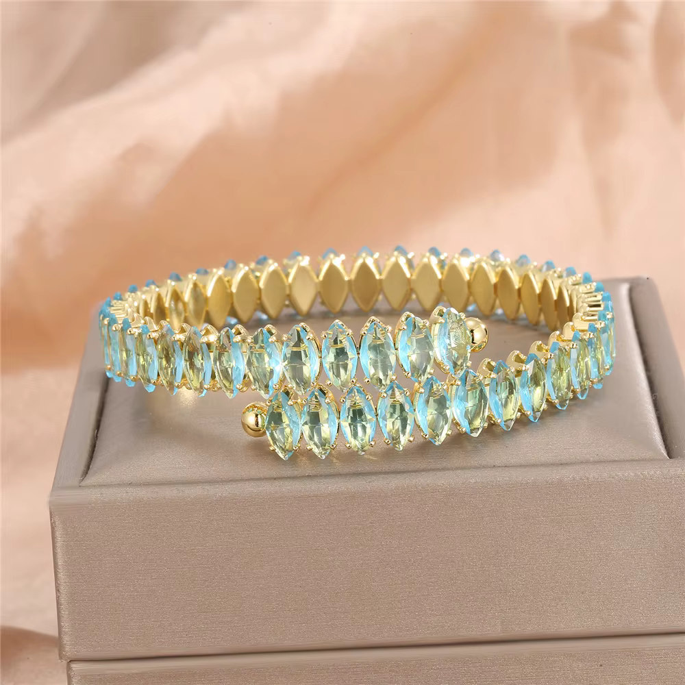 Breloque femme arc-en-ciel vert bleu Zircon pierre bracelet mignon couleur or réglable bijoux de mariage pour les femmes