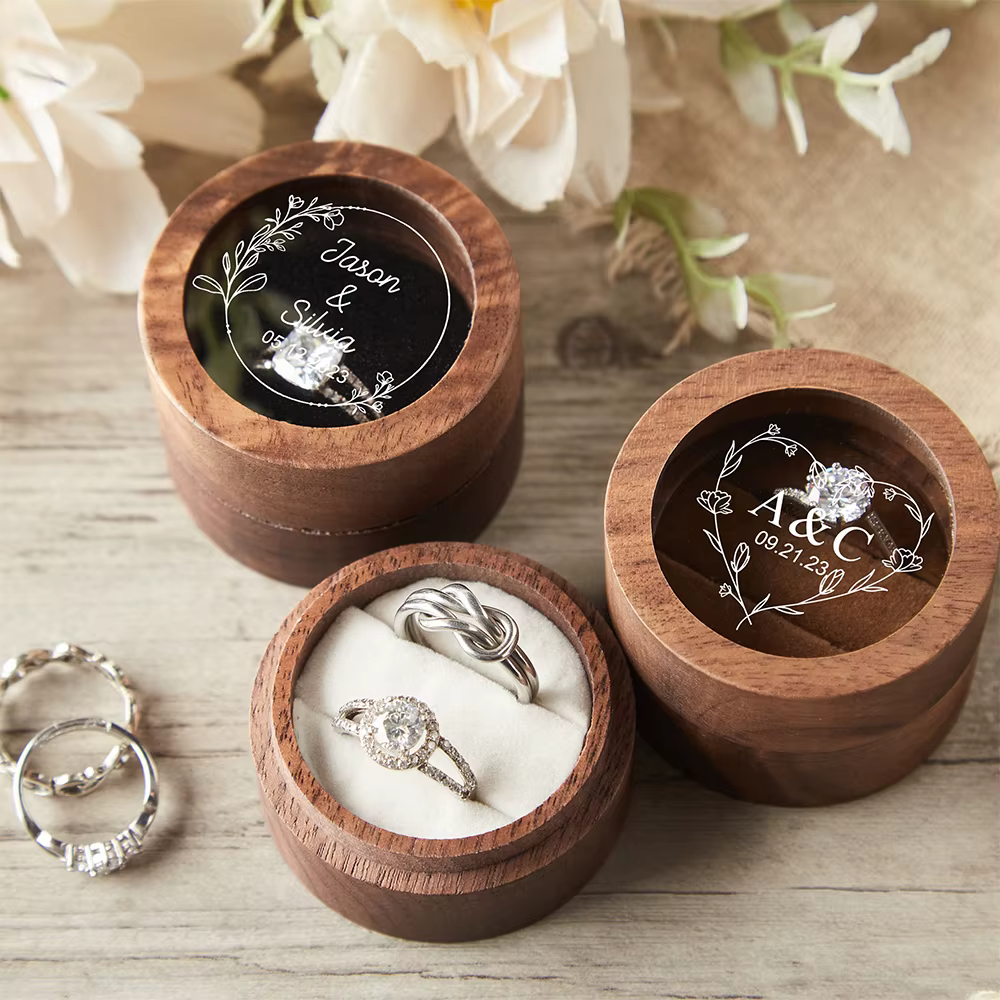 Boîte à matiques de mariage en bois personnalisée avec couvercle en acrylique transparent