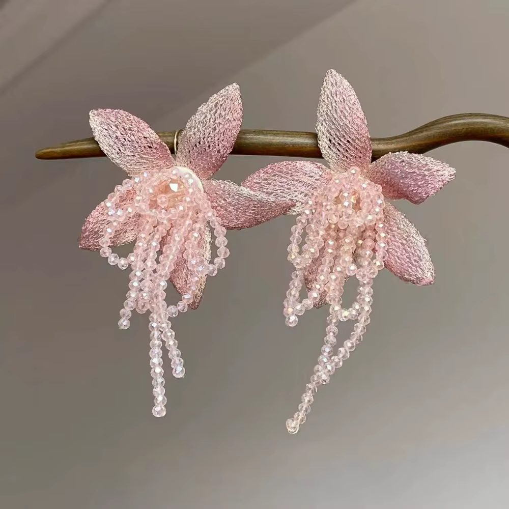 Nouveau Collier Ras-du-Cou Élégant Fleur Rose Délicate avec Chaîne Perlée en Cristal