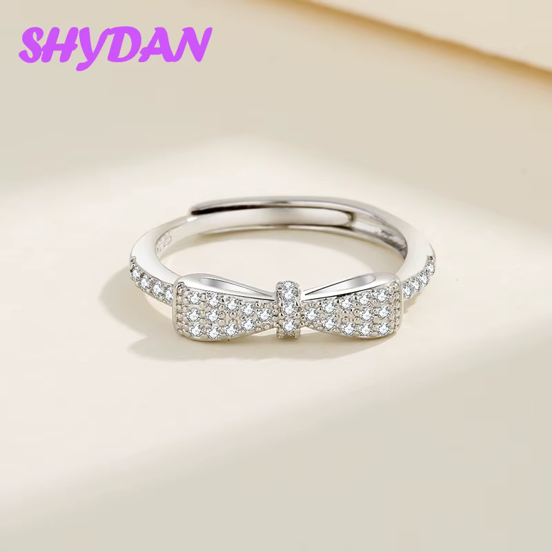 Bague ouverte ajustable en argent sterling 925 SHYDAN avec nœud papillon pour filles et femmes