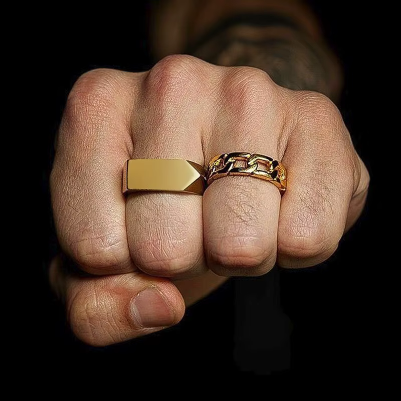 Bague plate en acier inoxydable pour homme, bijoux masculins, Style West Band