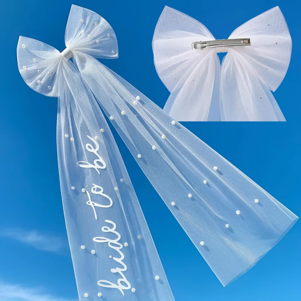 Voile de mariée avec nœud et perles