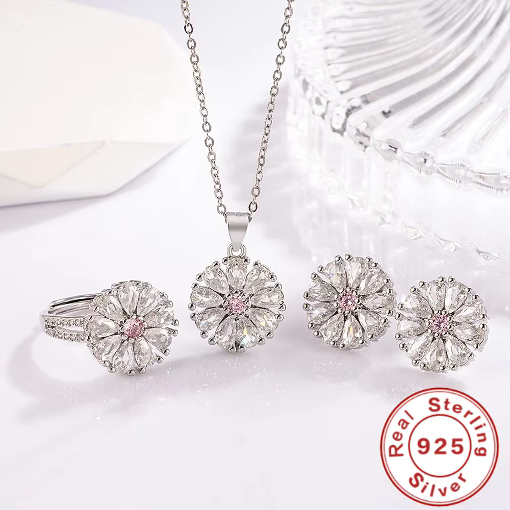 Ensemble de collier et boucles d'oreilles en argent Sterling 925