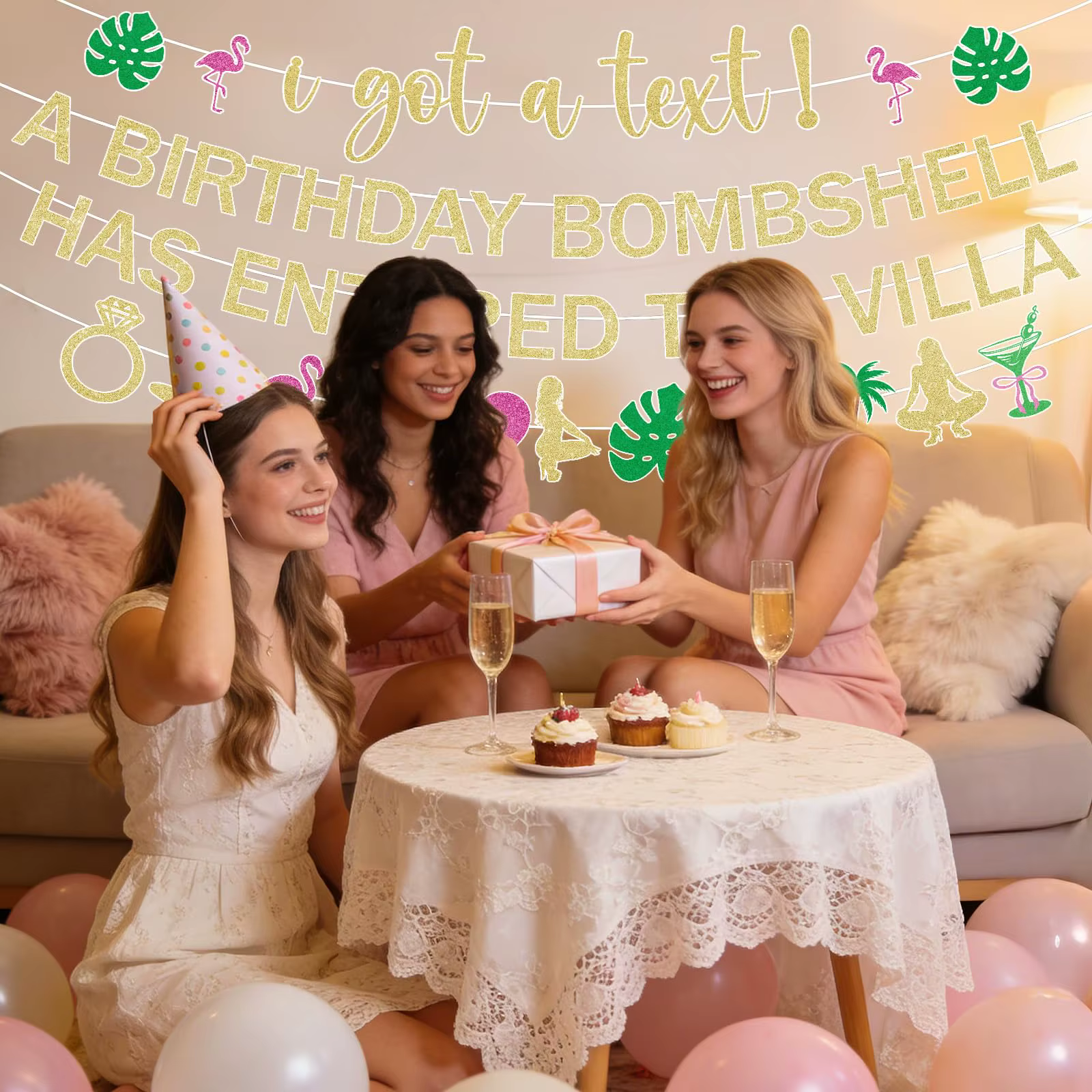 Décorations de fête des demoiselles d'honneur Glitter Love Island - Bannière décorative « Une bombe est arrivée dans la