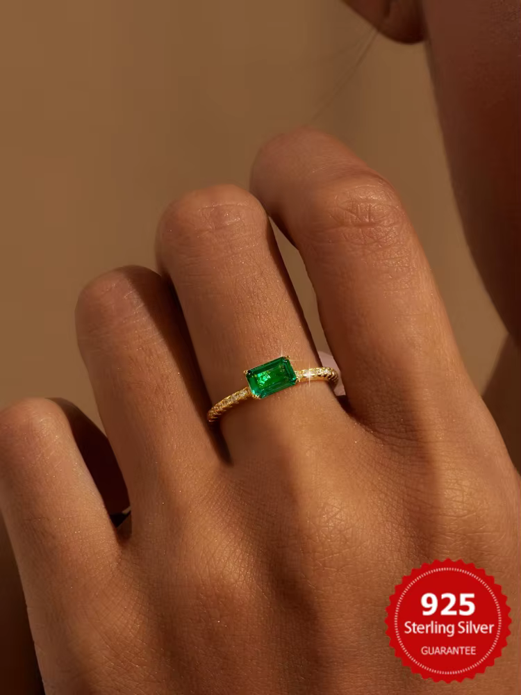 Bague carrée en argent Sterling 925 et Zircon pour femmes