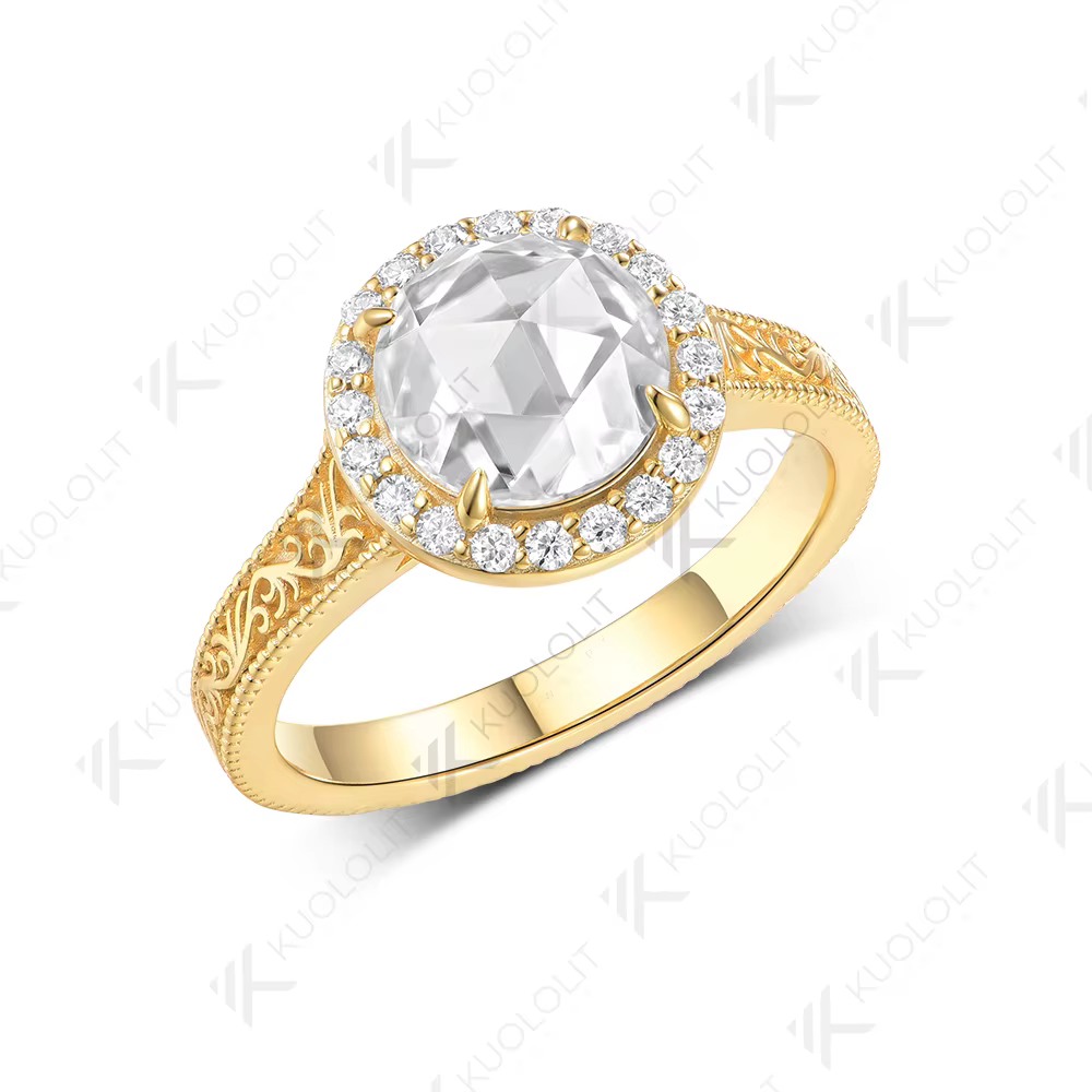 Kuololit 2CT bague Moissanite ronde coupe Rose pour femmes
