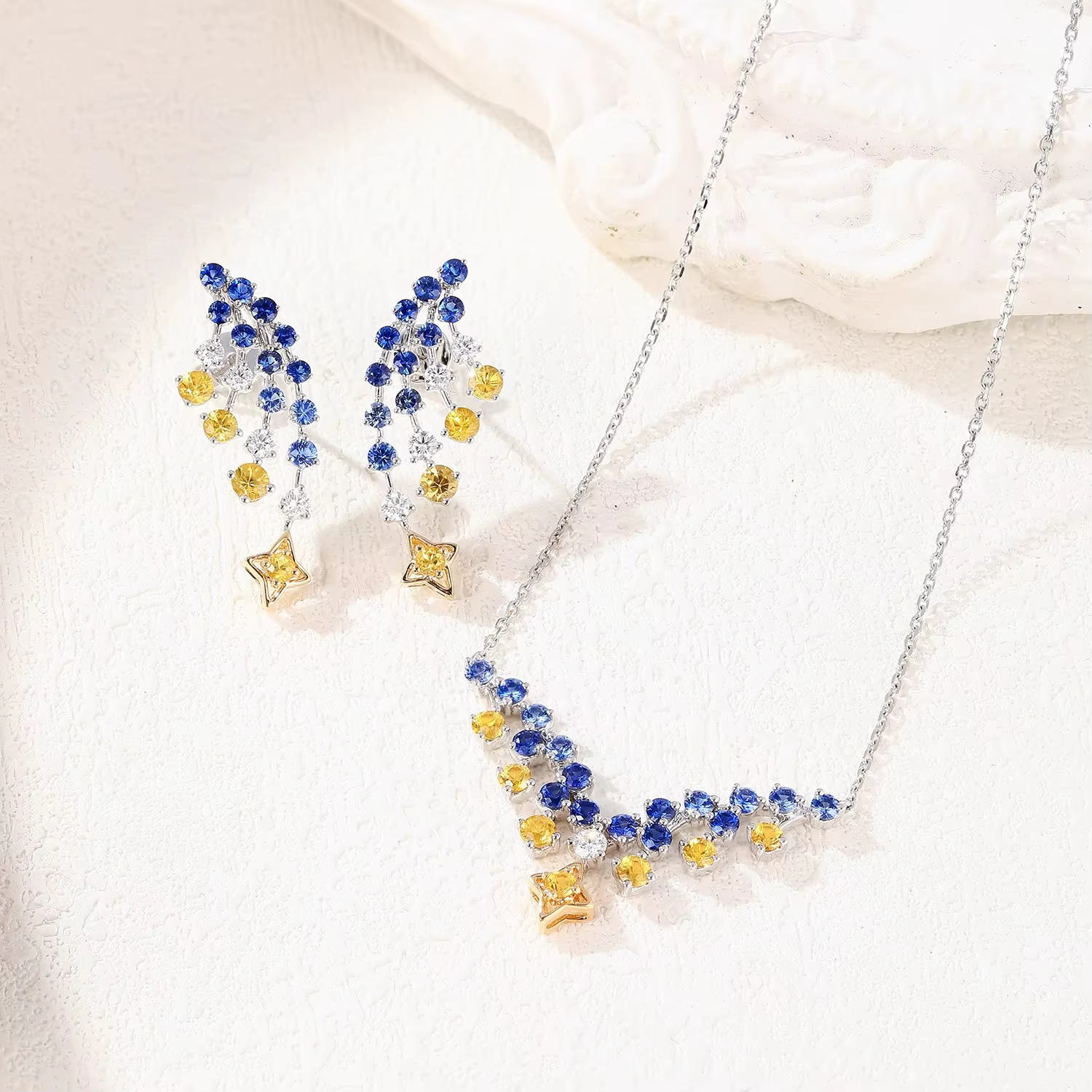Français rétro Van Gogh étoile nuit Design bijoux dégradé bleu et jaune Zircon pendentif colliers boucles d'oreilles bagues ensembles pour les femmes