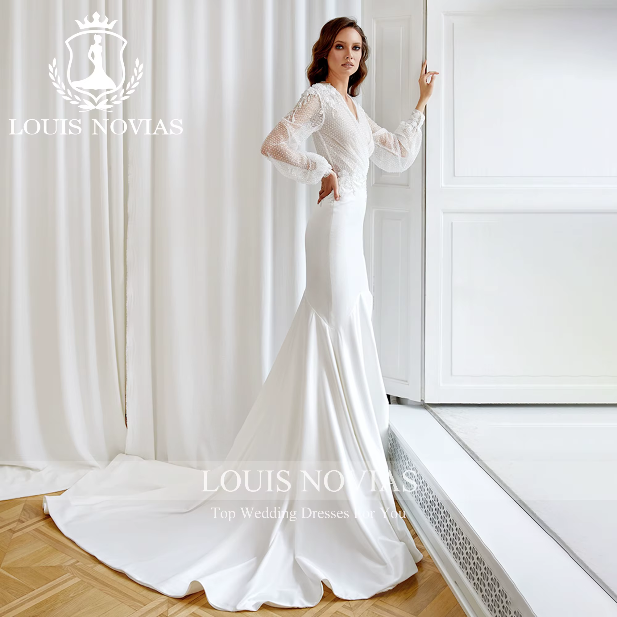 Modis-Robe de mariée sirène à col en V