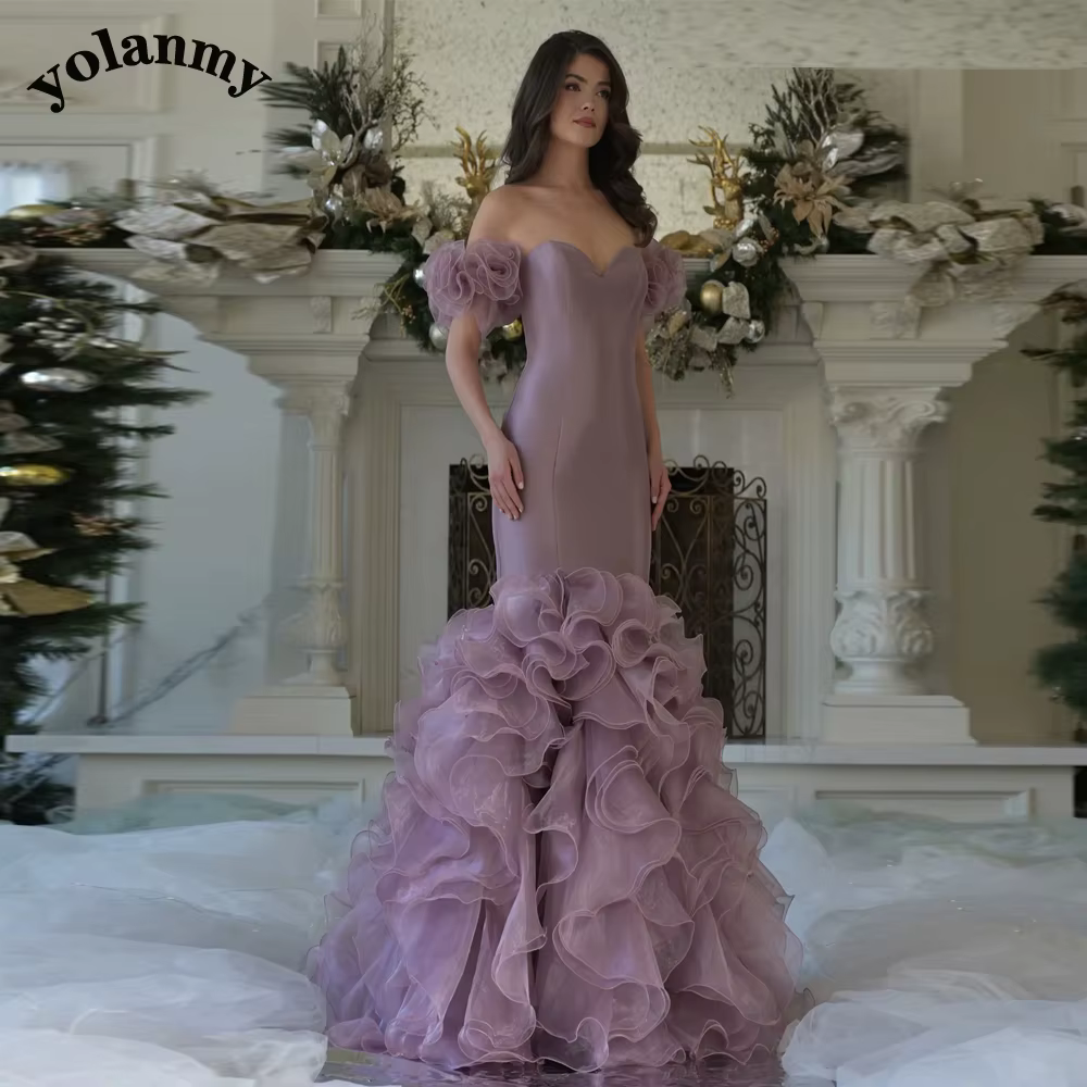 YOLANMY glamour hors De l'épaule mère De la mariée Robe volants cérémonie marié