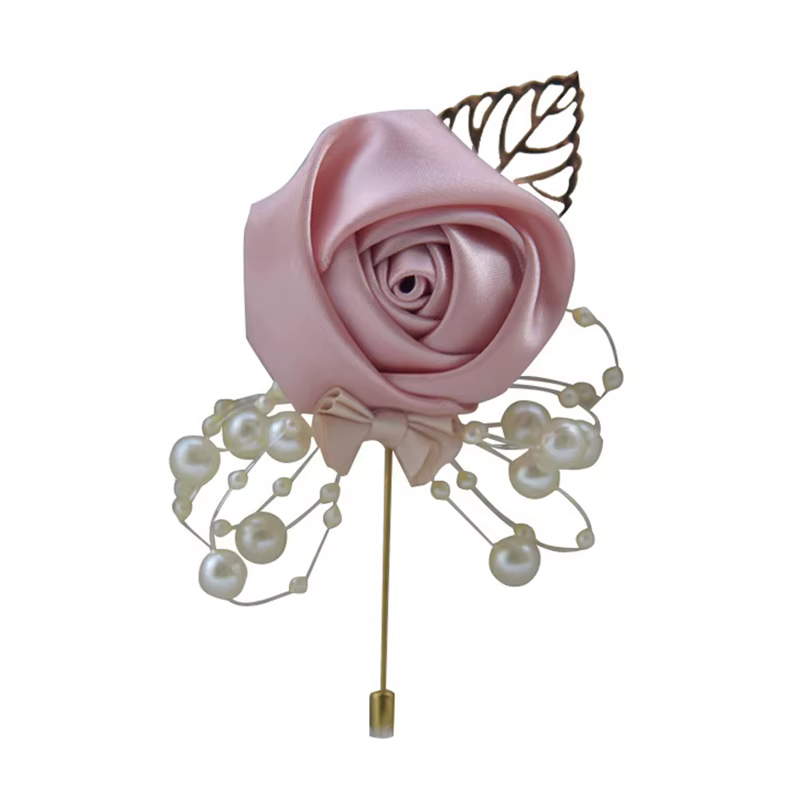 Cérémonie de mariage bal Corsage fleur Rose broche broches perle arc mariée marié fleurs boutonnière Satin ruban accessoires