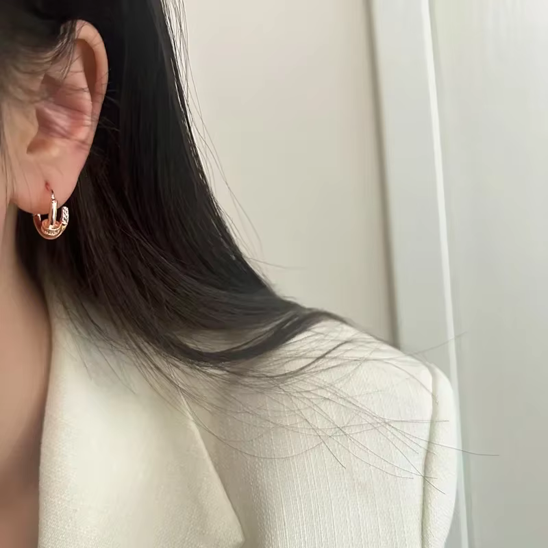 Boucles d'oreilles créoles rondes en zircon couleur argent pour femme