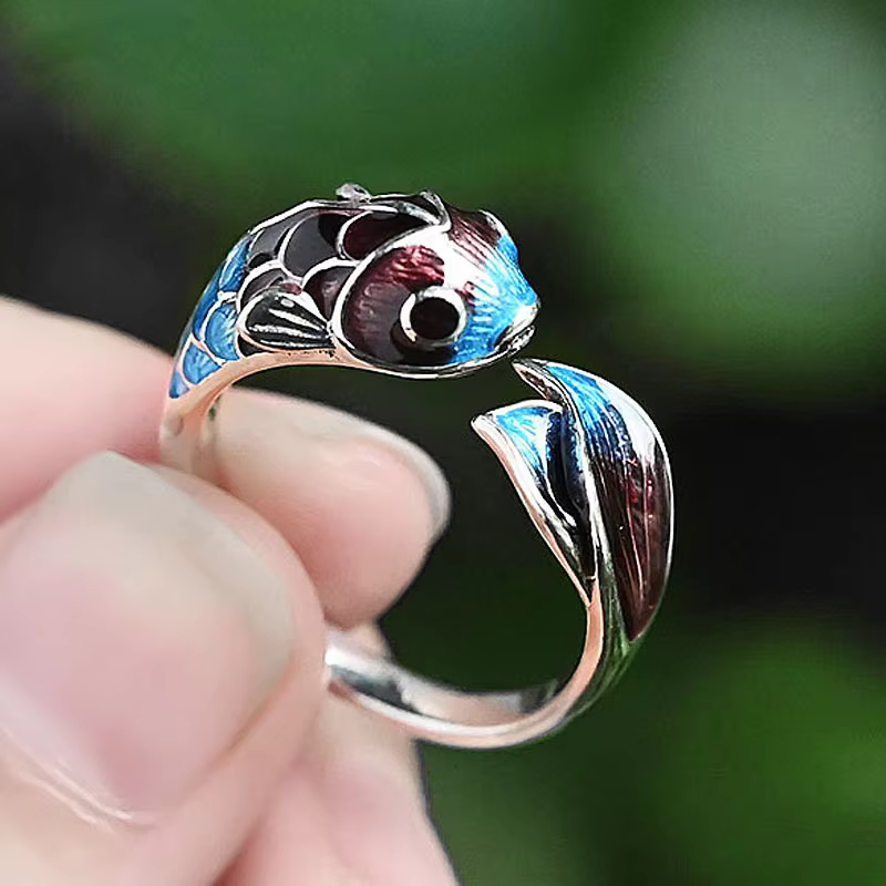 Lucky Koi Fish Annie Flower Ring for Women and Men