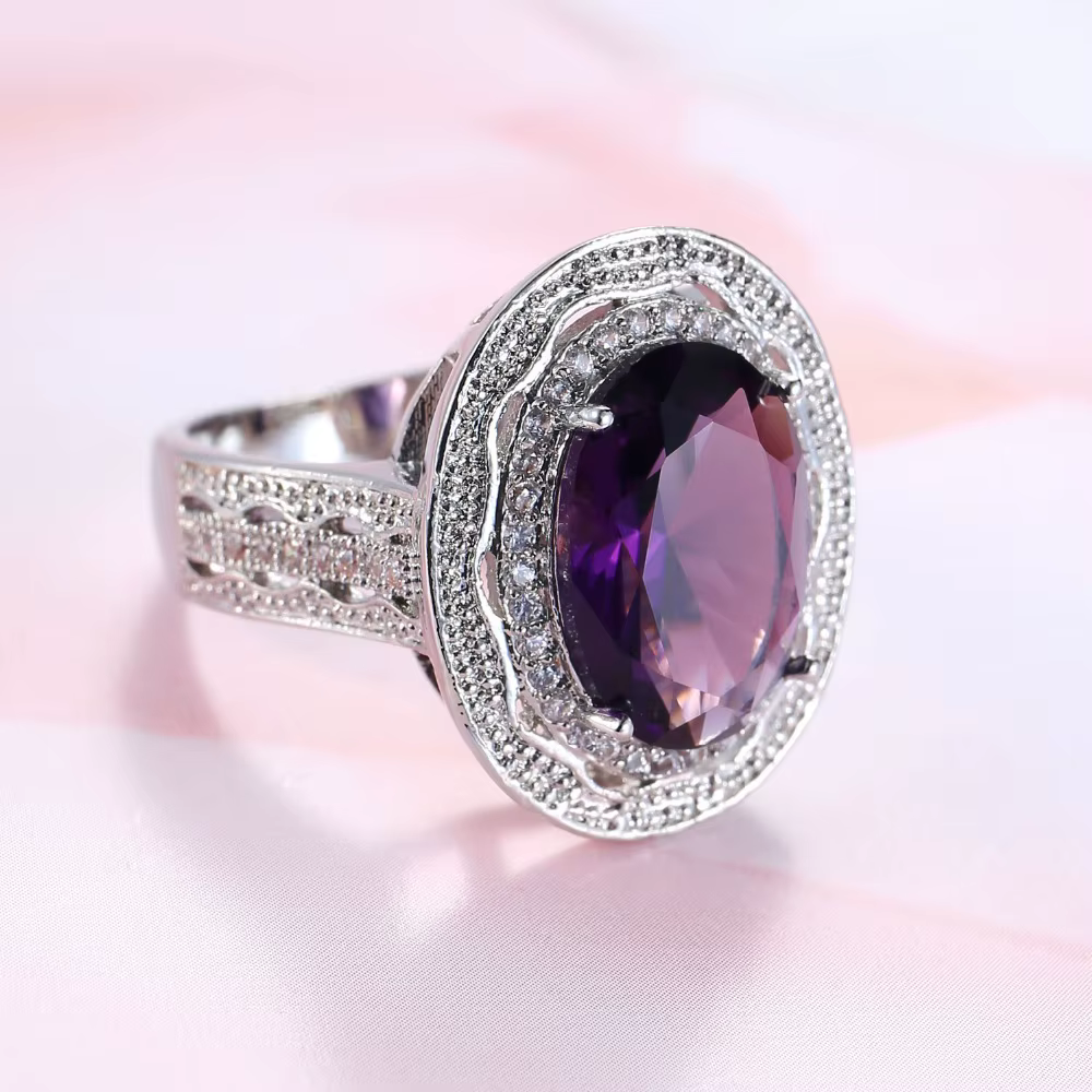 Bague en argent regardé 925 avec pierre CZ en cristal violet AAA pour filles