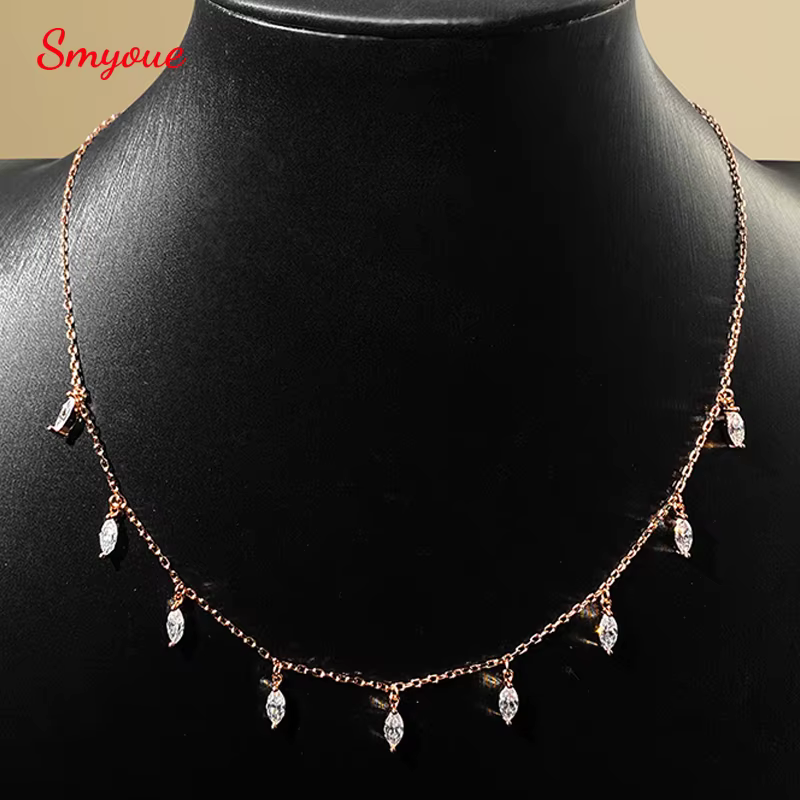 Smyoue certifié 3*6mm Marquise coupe Moissanite collier 9 pierres précieuses pendentif filles cadeau laboratoire diamant chaîne 100% réel pur 925 argent