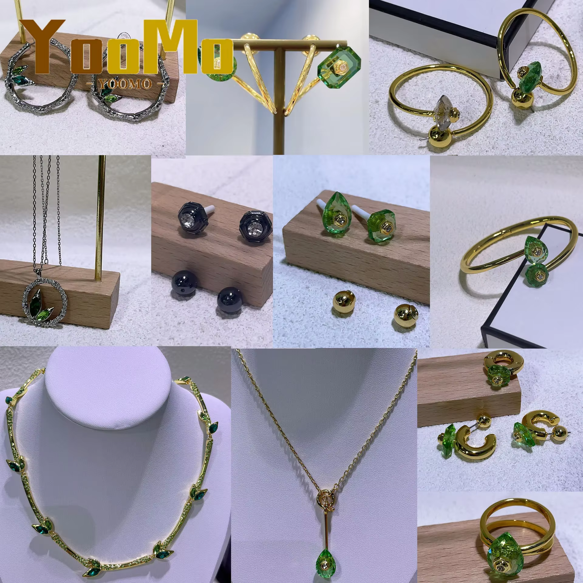 Nouvelle Tendance 2025 : Ensemble de Bijoux Originaux en Cristal – Collier Pendentif Goutte d'Eau Verte, Bracelet, Boucles d'Oreilles et Bague – Cadeaux de Fête pour Femme