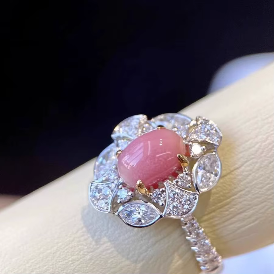 Bague en argent ajustable pour femme avec perle naturelle de conque et fleur de diamant