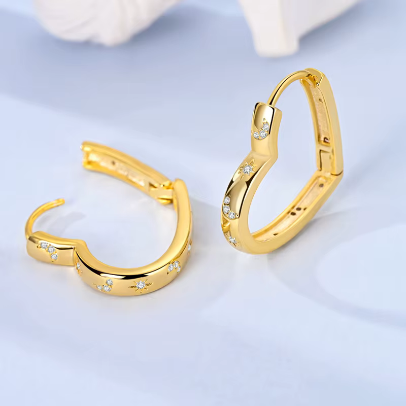 Offre spéciale couleur or argent 925 boucle d'oreille pour femme ronde soleil lune coeur cerceau