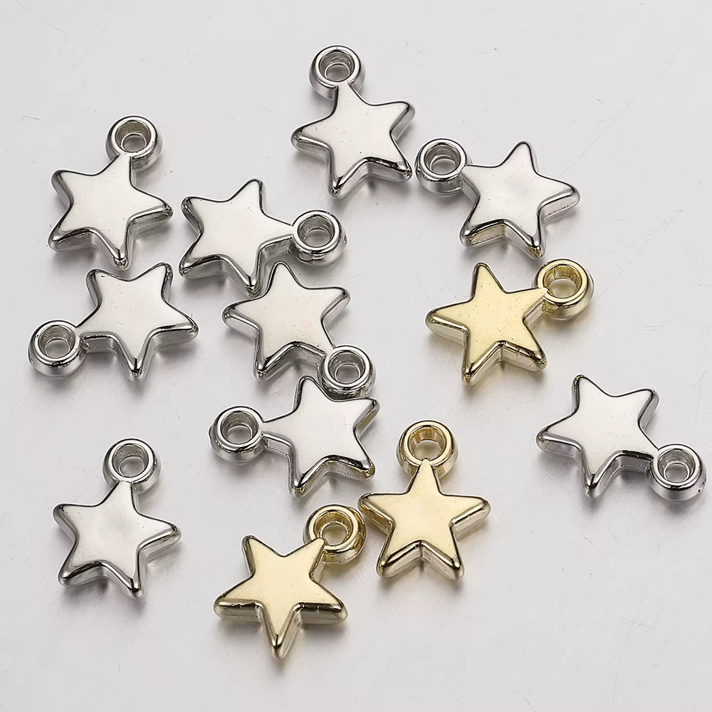 100 pièces CCB perles acryliques breloques pendentifs 9mm étoile couleur or argent