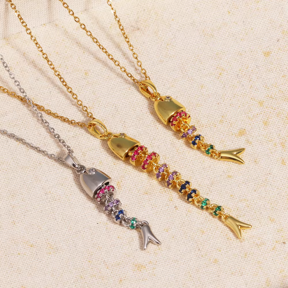Collier avec pendentif poisson en Zircon coloré scintillant pour femmes
