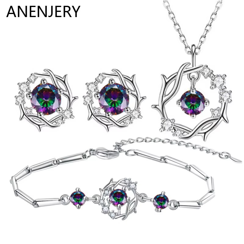 ANENJERY – ensemble de bijoux en Zircon coloré pour femmes