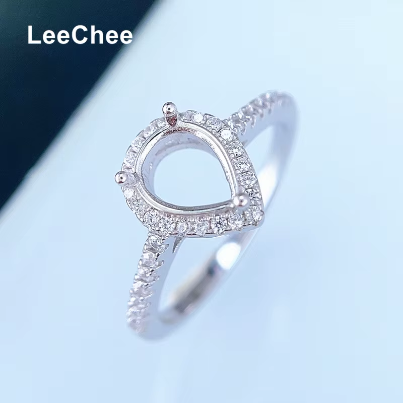 Paramètres de bague fixe 6*8MM poire pointue Moissanite ou pierres précieuses fabrication de bijoux 1.5CT goutte d'eau coupe bricolage réel 925 argent Sterling