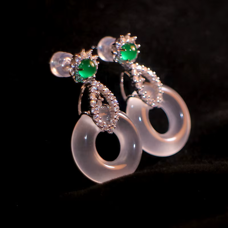 Boucles d'oreilles en jade Hetian naturel pour femmes