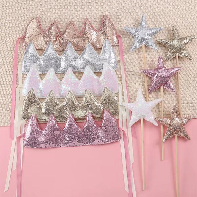 INS bébé douche fille paillettes rose couronne garçon fête d'anniversaire chapeaux scène Performance bandeau étoile fée bâton