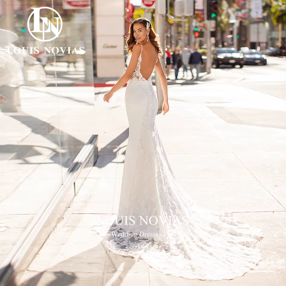 LOUIS NOVIAS robes De mariée sirène pour femme classique bretelles Spaghetti chérie Appliques robe