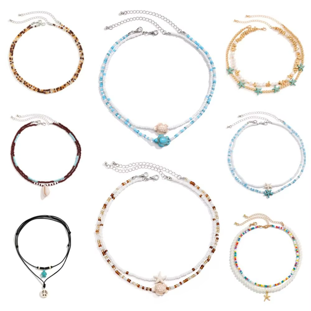 Collier avec pendentif coquillage et étoile de mer