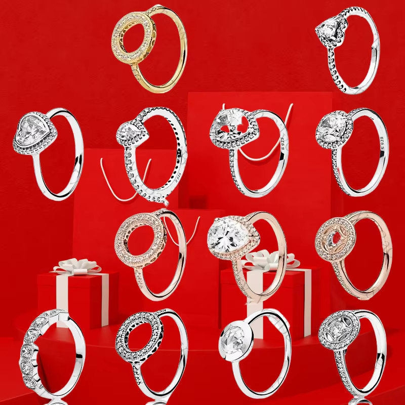 Bague élégante en or rose 925 avec grand zircon