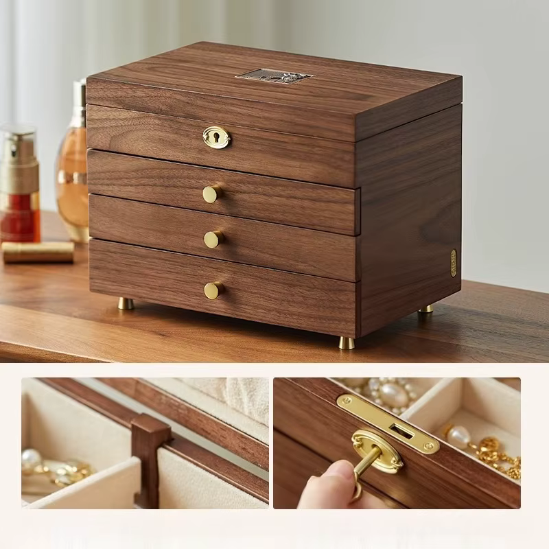 Boîte à bijoux en bois massif avec serrure