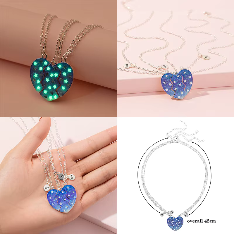 Étoile lumineuse 3 pièces pendentif coeur cassé pour filles Bestie amitié BFF colliers 3 meilleur ami bijoux cadeau