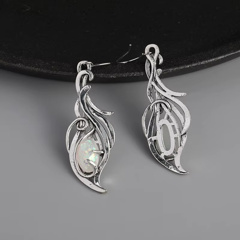 Boucles d'oreilles pendantes en opale bohème - Bijoux élégants plaqués argent pour les fêtes et les occasions spéciales E1238-1
