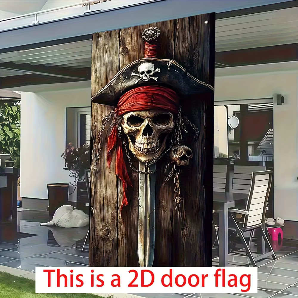 1 drapeau de porte 2D, crâne de pirate