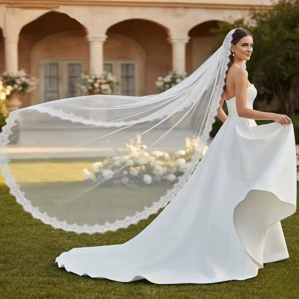 Voile de mariée élégant de 250 cm de long avec bordure en dentelle