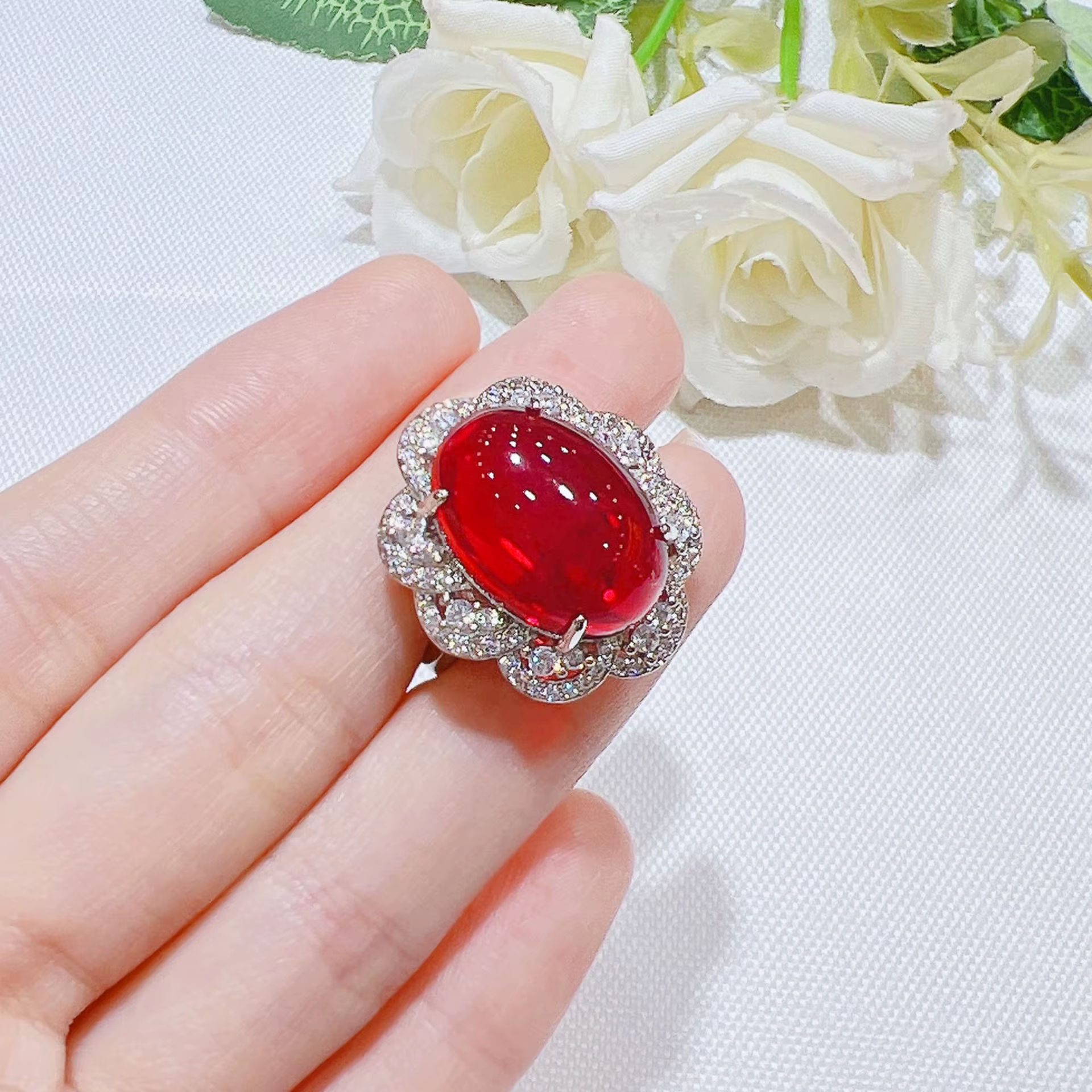 Foydjew nouveau luxe Simulation Pigeon rubis ensembles de bijoux pour les femmes exagéré grande pierre rouge pendentif colliers boucles d'oreilles bagues