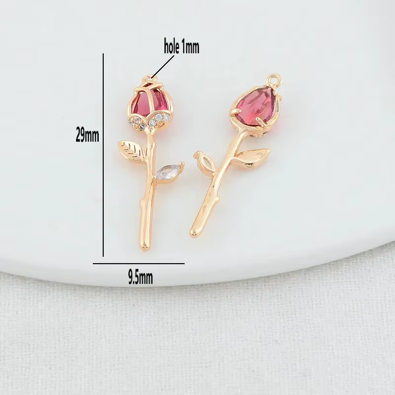 9.5*29MM 14K couleur or laiton avec Zircon fleurs breloques pendentifs collier boucles d'oreilles fabrication de bijoux fournitures accessoires