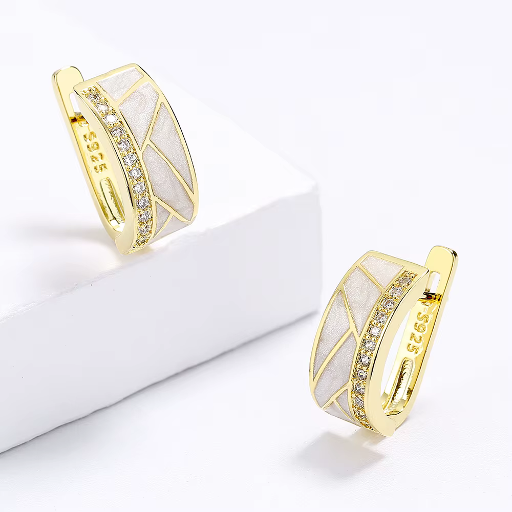Boucles d'oreilles classiques blanches plaquées argent 925 pour femmes