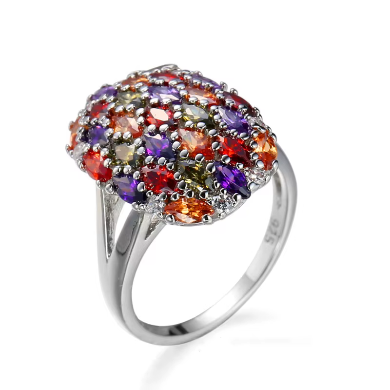 Bague cubique fleur multicolore pour femme