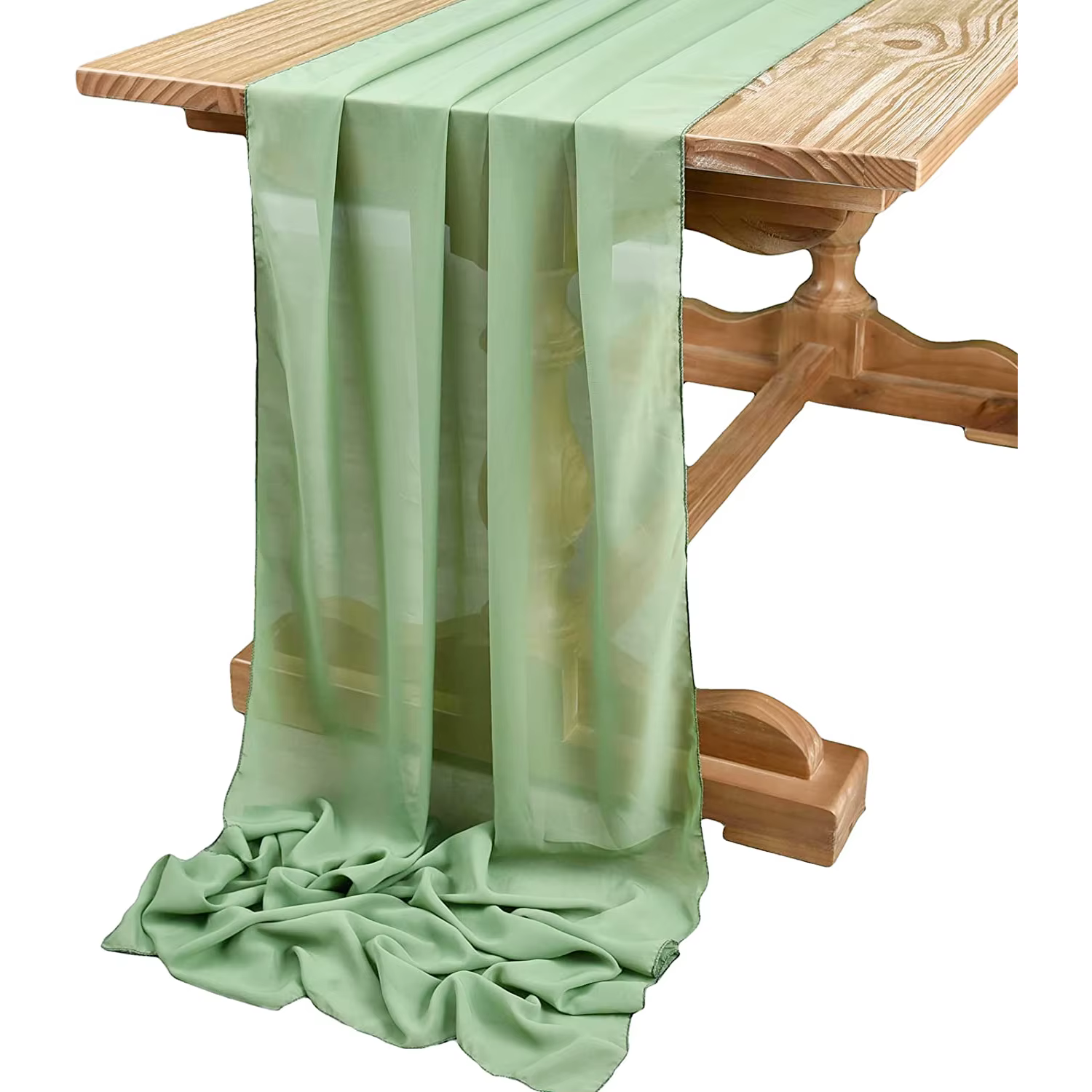 Chemin de Table en mousseline de soie vert sauge