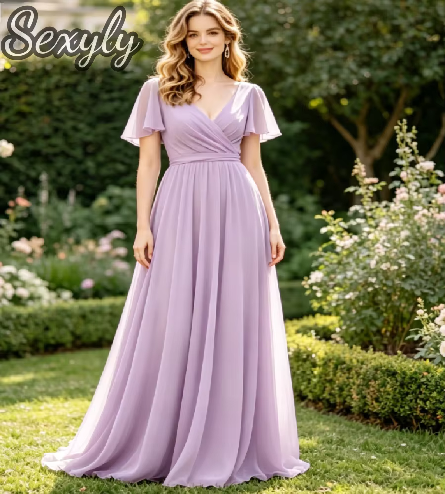 Robe de Demoiselle d'Honneur en Chiffon Vert Sauge