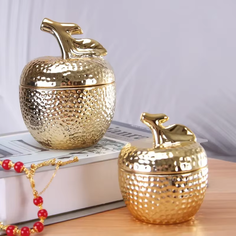 Boîte de rangement en céramique dorée pour bijoux