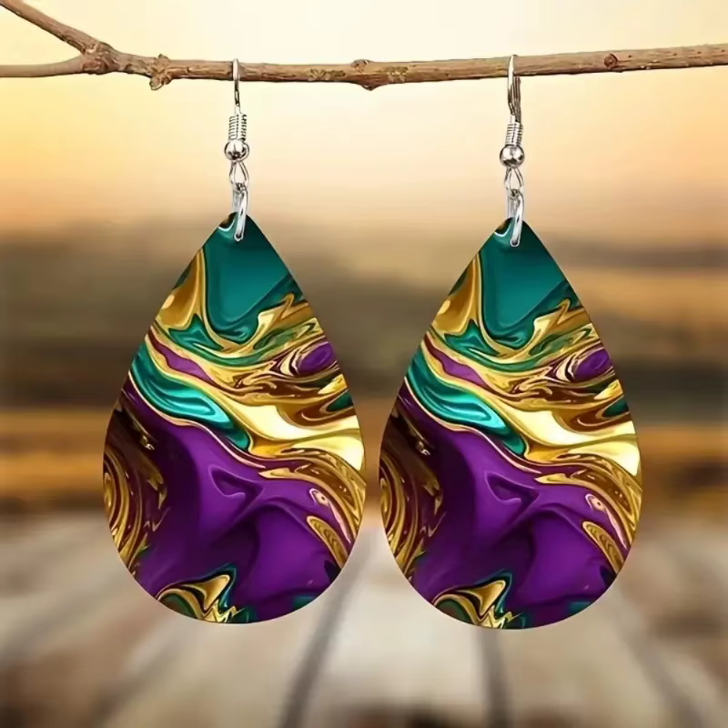 Boucles d'oreilles en bois à motif ondulé d'eau coloré de Style bohémien