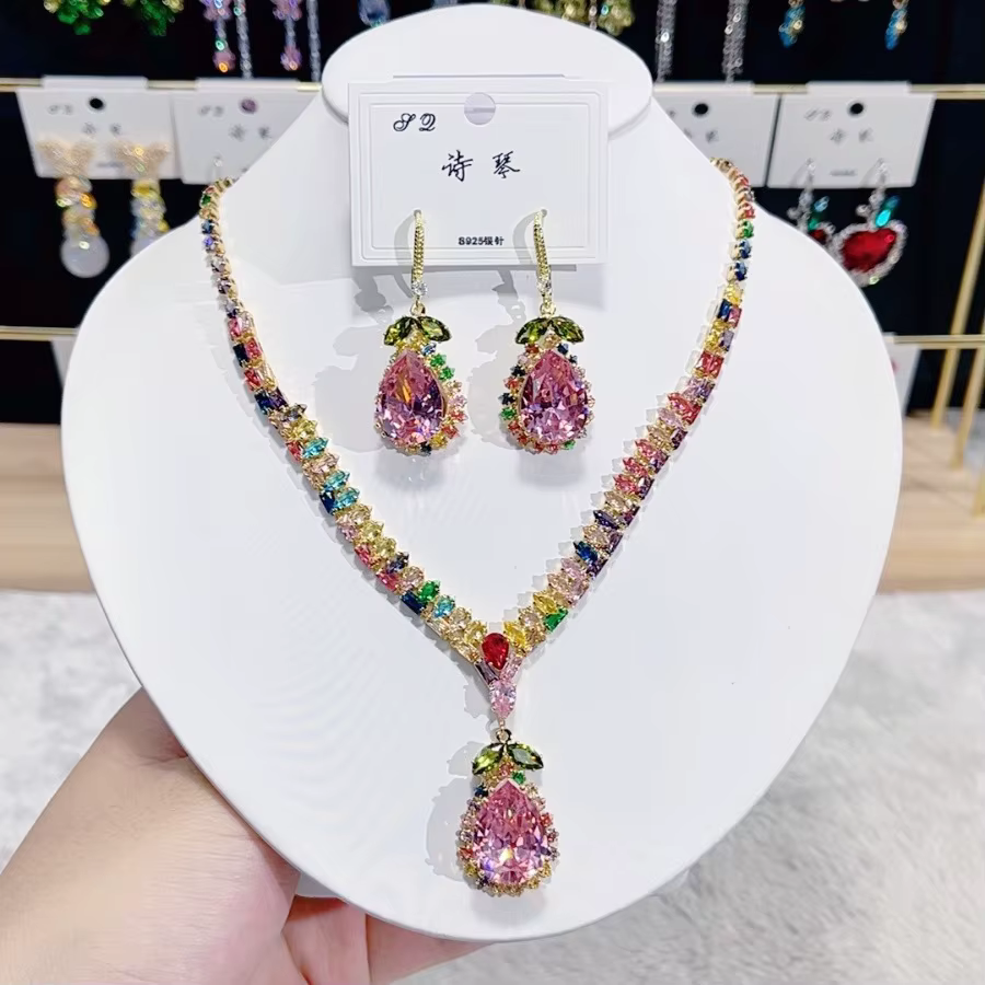 Zcomprend-Ensemble Collier et Boucles d'Oreilles de Luxe pour Femme