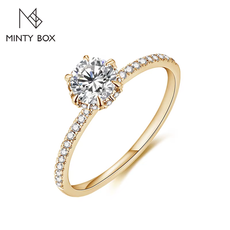 Bagues Moissanite D Colo en or jaune 14 carats pour femmes