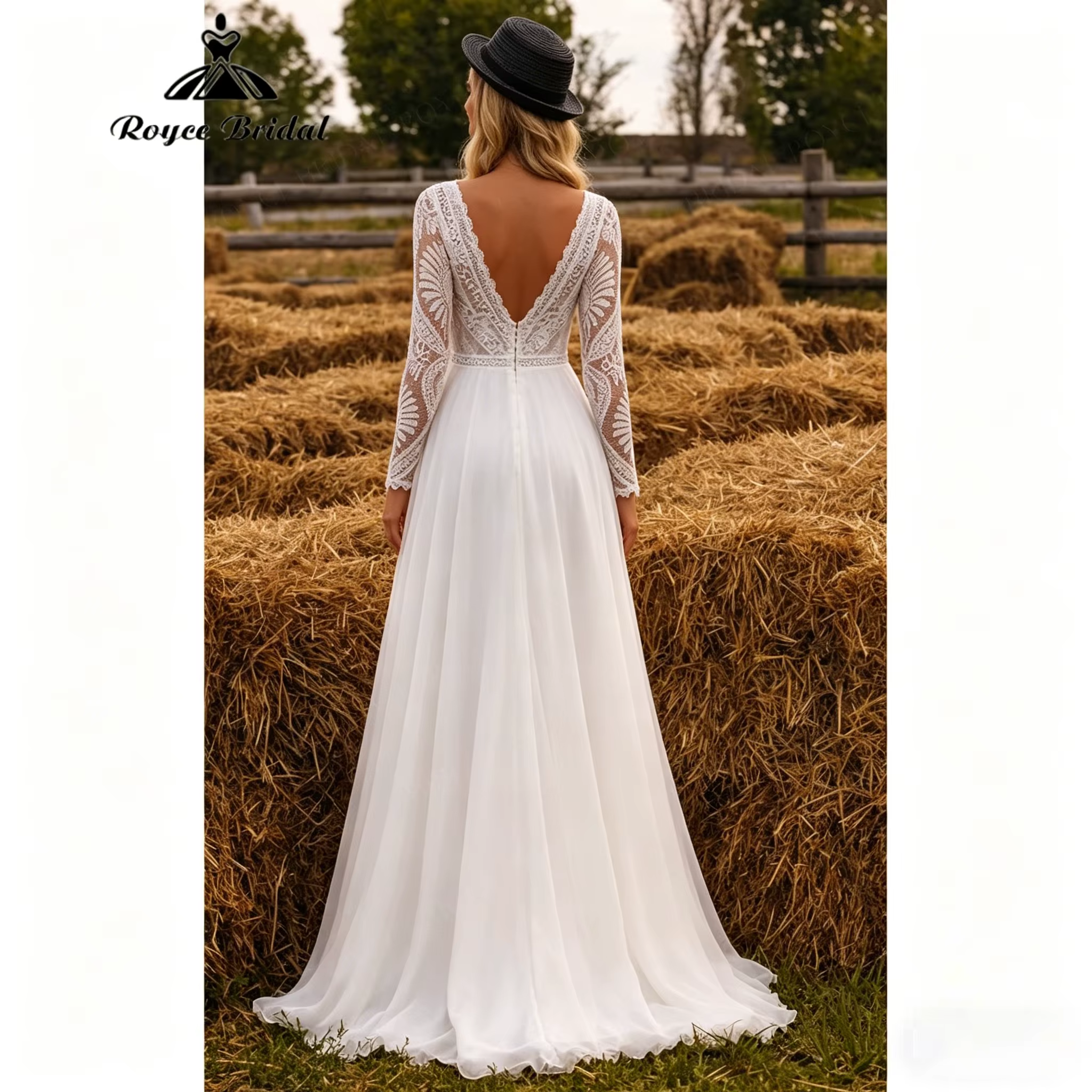 Robe de mariée bohème en dentelle et mousseline de soie