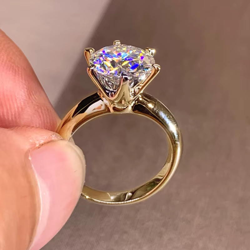 Bague Moissanite en or jaune avec certificat pour femme