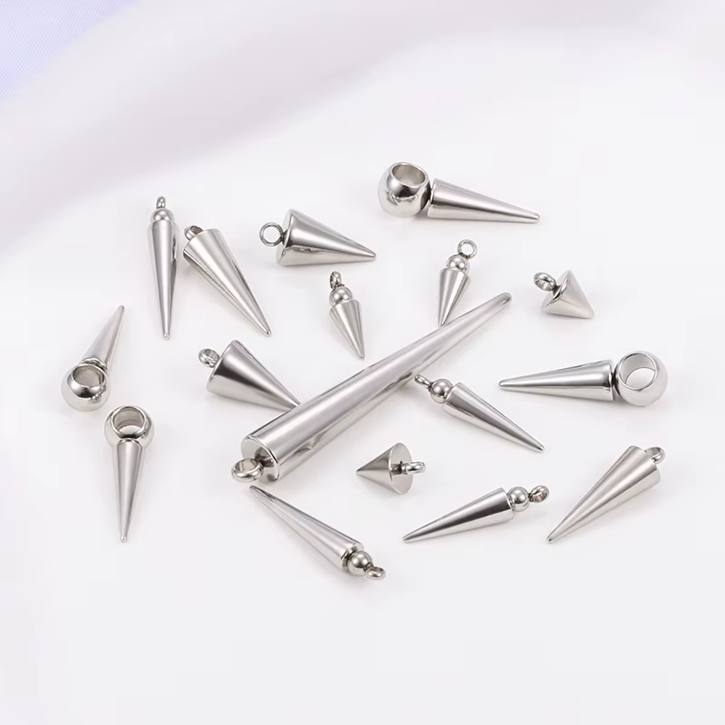 Pendentif conique en acier inoxydable, accessoires de bijoux DIY, perles à souder pour colliers et bracelets, ornements coniques